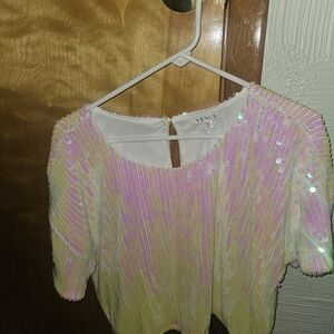 Venus Sequin Top in Pink and Yellow